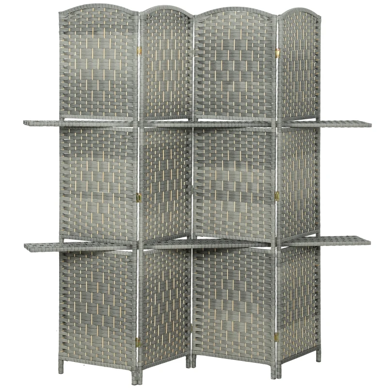 HOMCOM 6 FT Privacy Screen, 4 Panel Room Divider with Shelves for Living Room Bedroom Home Office, Grey