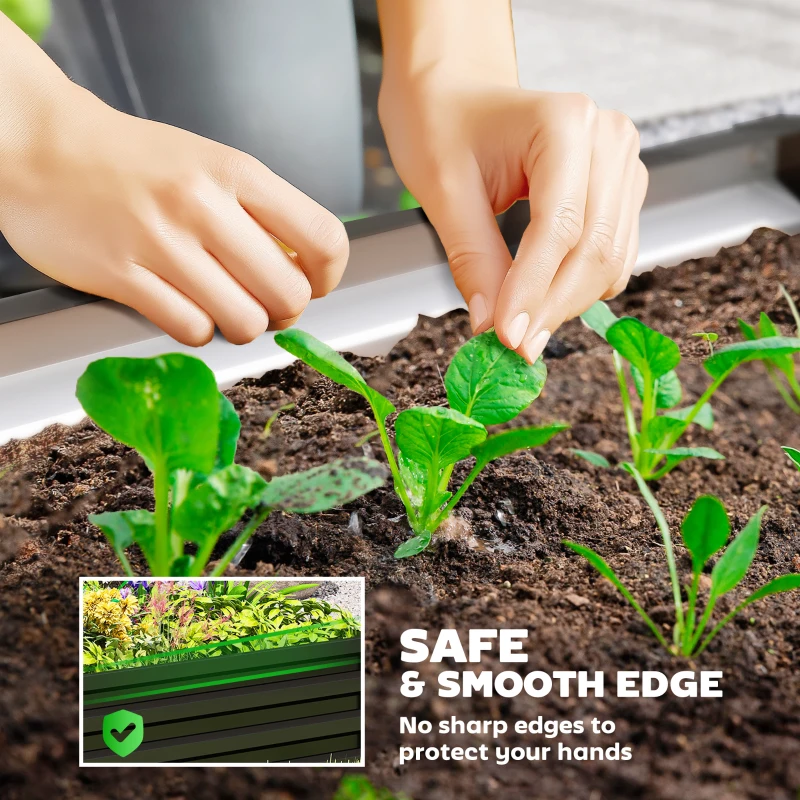 Outsunny Raised Garden Bed Galvanized Steel Planter Box for Vegetables, Flowers, Herbs, Black