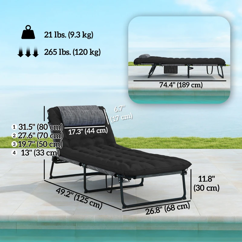 Outsunny Folding Lounge Chair with 4-level Reclining Back & Cushion, Black