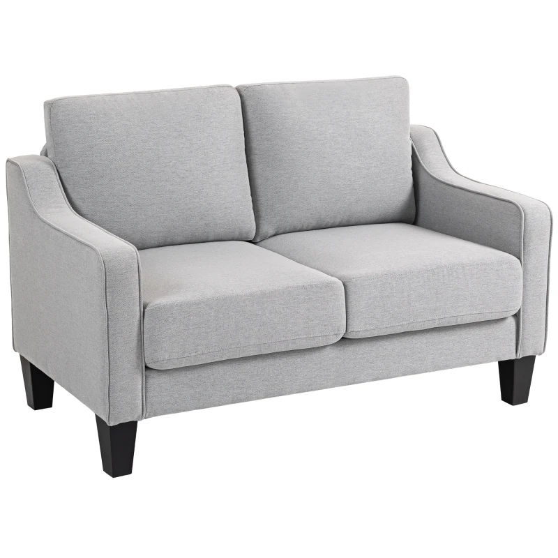 HOMCOM Loveseat Sofa, Modern Couch with Pocket Spring, Linen Upholstered, Thick Padded, Light Grey