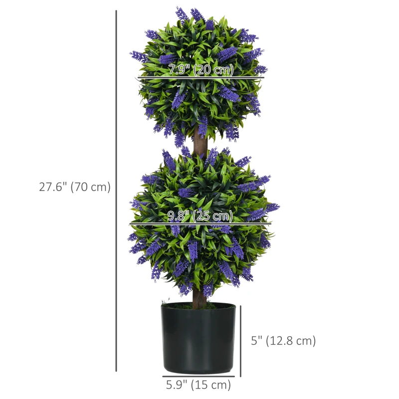 HOMCOM 2.3ft Set of 2 Artificial Plants, Lavender Flowers Ball Trees with Pot, for Home Indoor Outdoor Decor