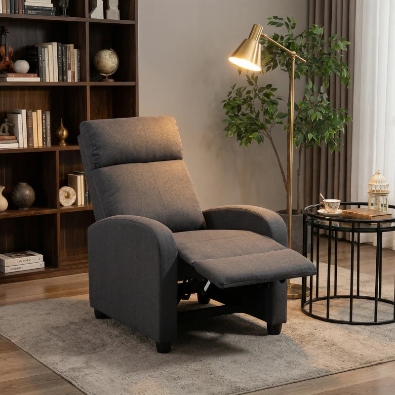 HOMCOM Fabric Recliner Sofa Manual Recliner, Home Theater Seating Single Reclining Sofa Chair with Padded Seat for Living Room, Dark Grey