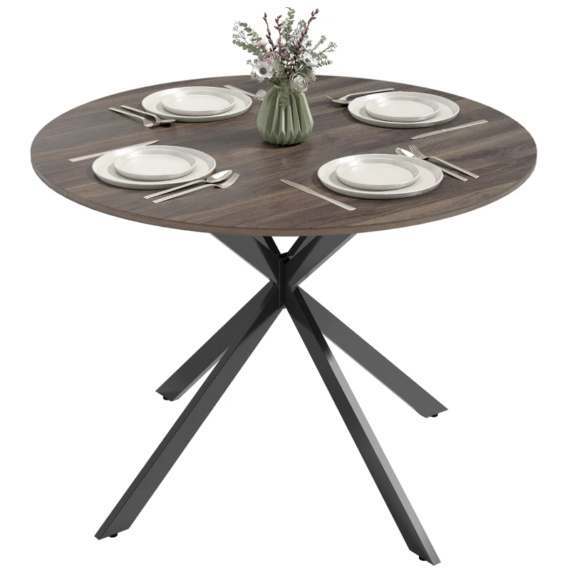 HOMCOM 40" Round Kitchen Table for 4, Industrial Dining Table with Steel Legs for Dining Room, Distressed Brown