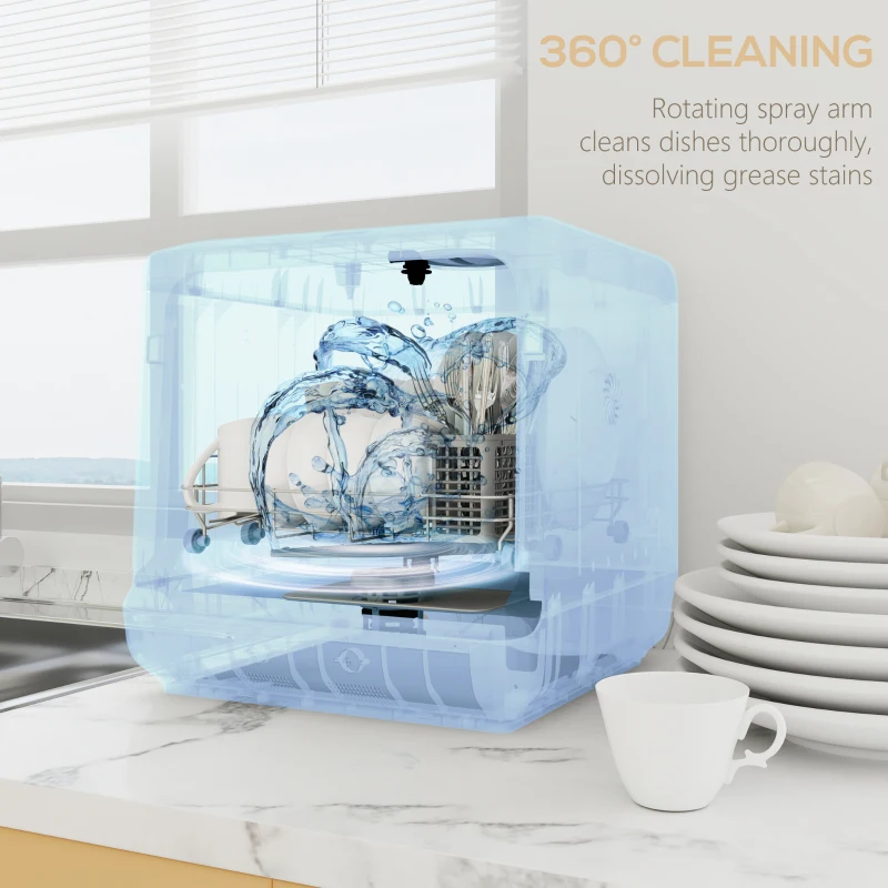HOMCOM Portable Dishwasher, Counter Dishwasher with 4 Place Settings, 5 Washing Programs, Air-Dry Function, 6L Water Tank