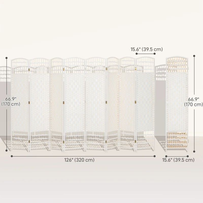 HOMCOM 8 Panel Folding Room Divider, Portable Privacy Screen, Wave Fiber Room Partition for Home Office, White