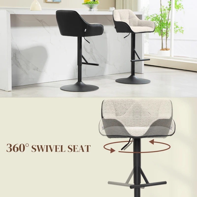 HOMCOM Bar Stools Set of 2, Swivel Counter Height Barstools with Back, Footrest, Armrests, Adjustable Height, Light Grey