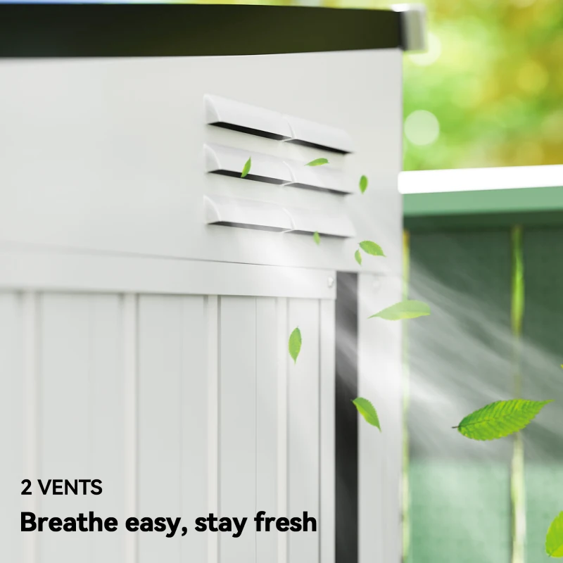 Outsunny 4' x 8' Outdoor Storage Shed Lean to Shed Outdoor Metal Tool Shed with Lockable Door and Air Vents, White