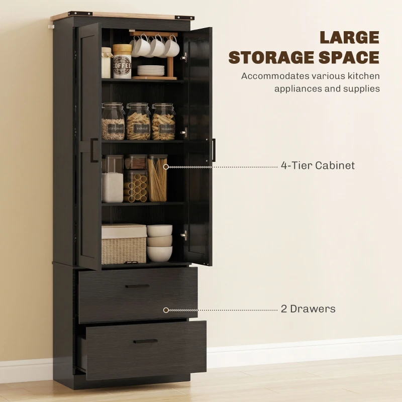 HOMCOM 67" Tall Kitchen Pantry Storage Cabinet, Kitchen Pantry Cabinet with Doors, Drawers and Adjustable Shelves, Black