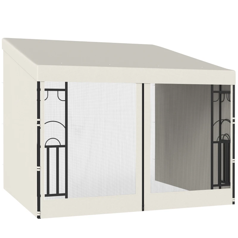 Outsunny 10' x 10' Wall Pergola, Outdoor Gazebo with 2 Curtains and 2 Nettings, UV Resistant, for Patio, Deck, Beige