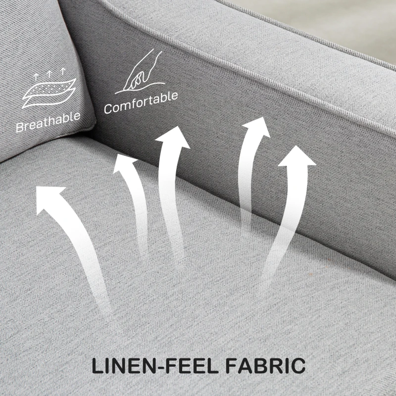 HOMCOM Loveseat Sofa, Modern Couch with Pocket Spring, Linen Upholstered, Thick Padded, Light Grey