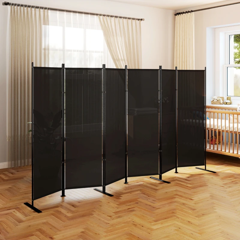 HOMCOM 6 Panel Room Divider, 6 Ft Folding Privacy Screen, Portable Freestanding Partition Wall Divider, Charcoal Grey