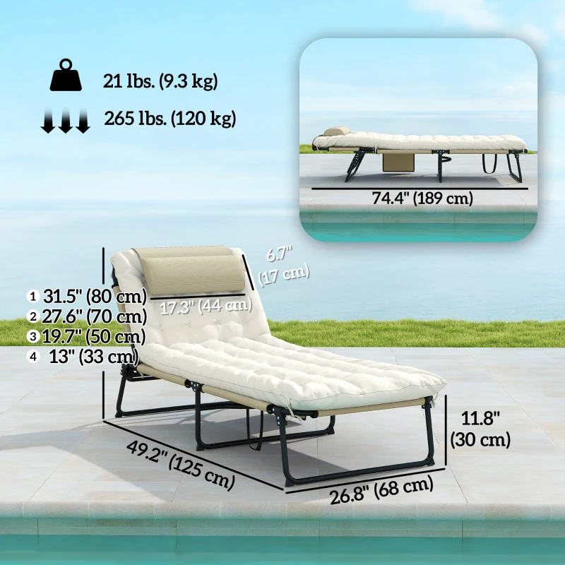 Outsunny Folding Lounge Chair with 4-level Reclining Back & Cushion, Beige
