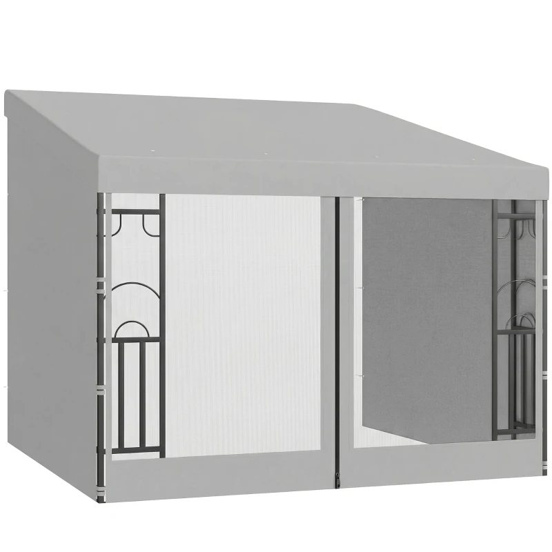 Outsunny 10' x 10' Wall Pergola, Outdoor Gazebo with 2 Curtains and 2 Nettings, UV Resistant, for Patio, Deck, Light Grey