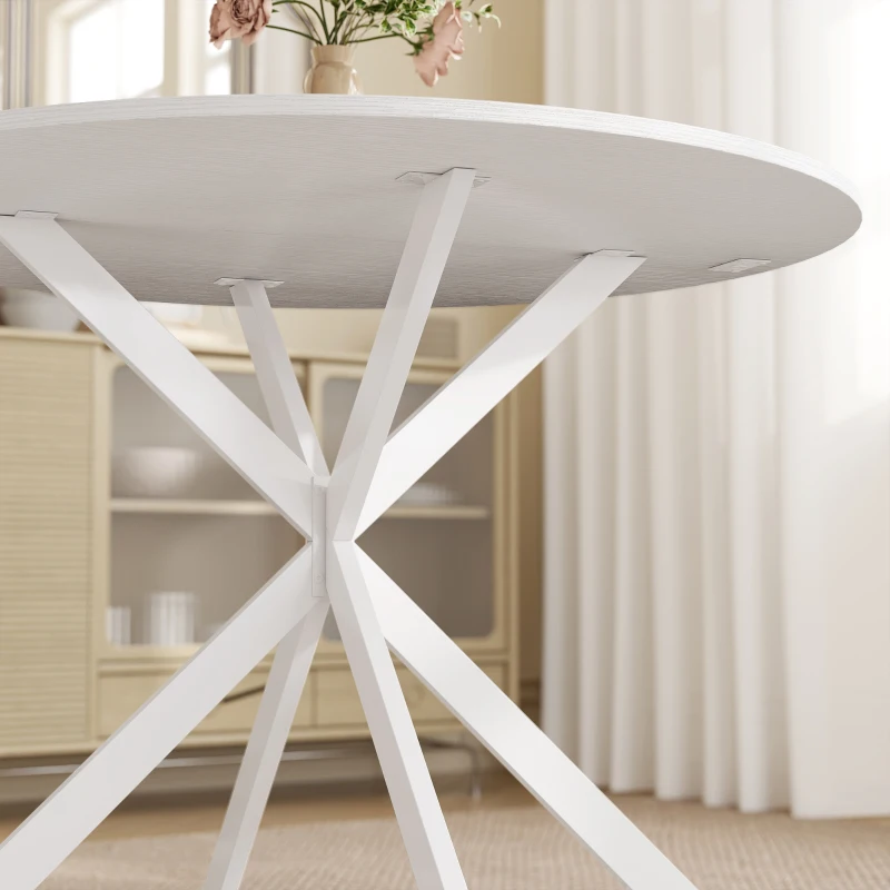 HOMCOM 40" Round Kitchen Table for 4, Industrial Dining Table with Steel Legs for Dining Room, White Oak