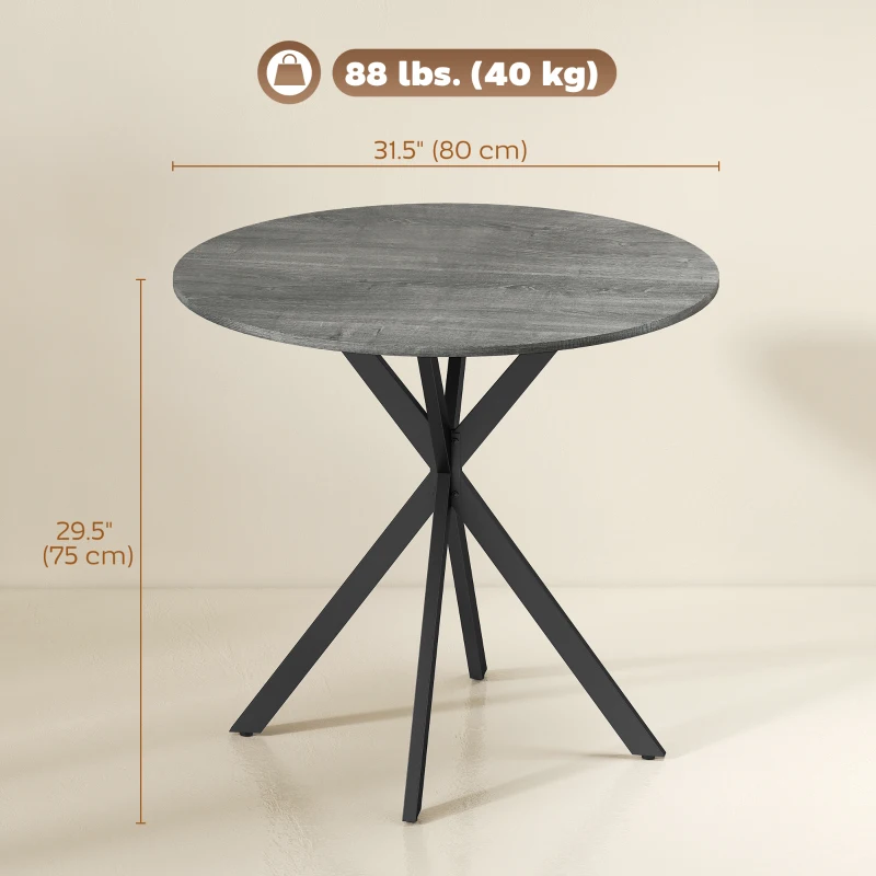 HOMCOM 31.5" Industrial Round Dining Table - Distressed Grey