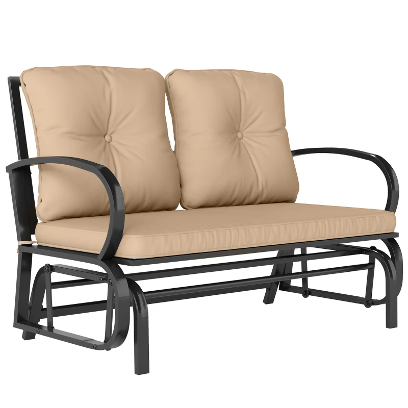 Outsunny 2-Person Outdoor Glider Chair, Patio Double Rocking Loveseat with Steel Frame and Cushions for Backyard, Garden and Porch, Khaki