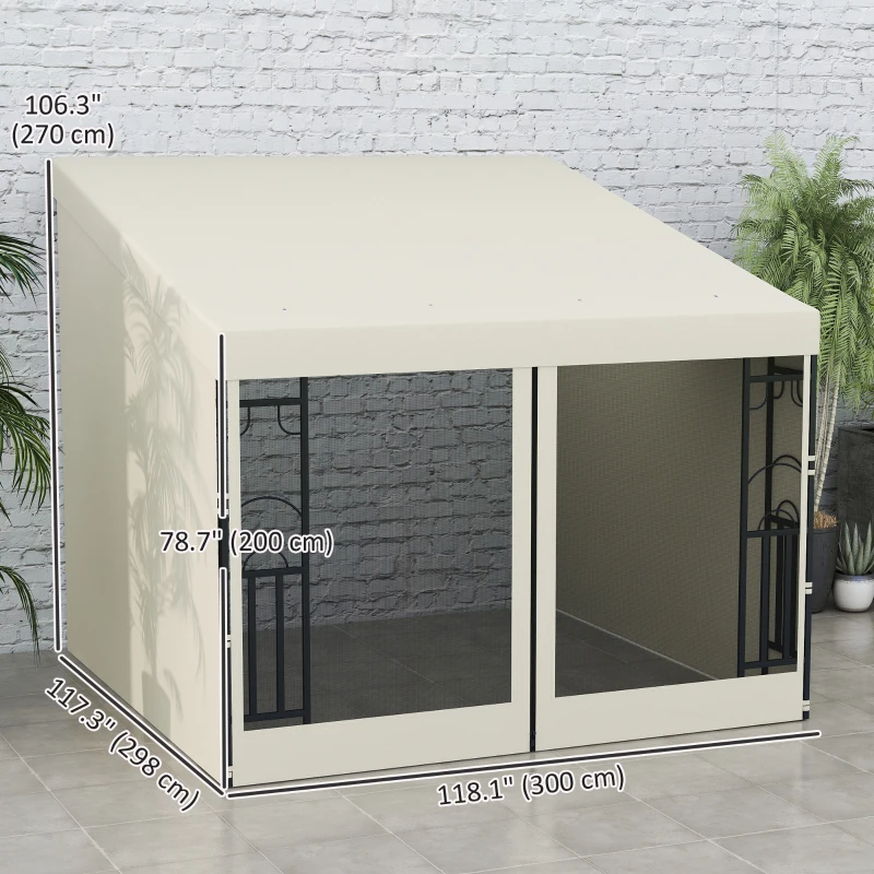 Outsunny 10' x 10' Wall Pergola, Outdoor Gazebo with 2 Curtains and 2 Nettings, UV Resistant, for Patio, Deck, Beige