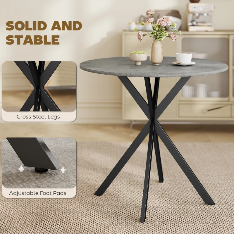 HOMCOM 31.5" Industrial Round Dining Table - Distressed Grey