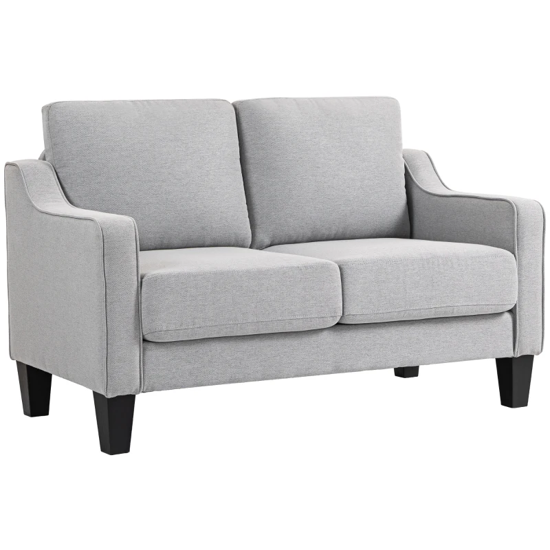 HOMCOM Loveseat Sofa, Modern Couch with Pocket Spring, Linen Upholstered, Thick Padded, Light Grey
