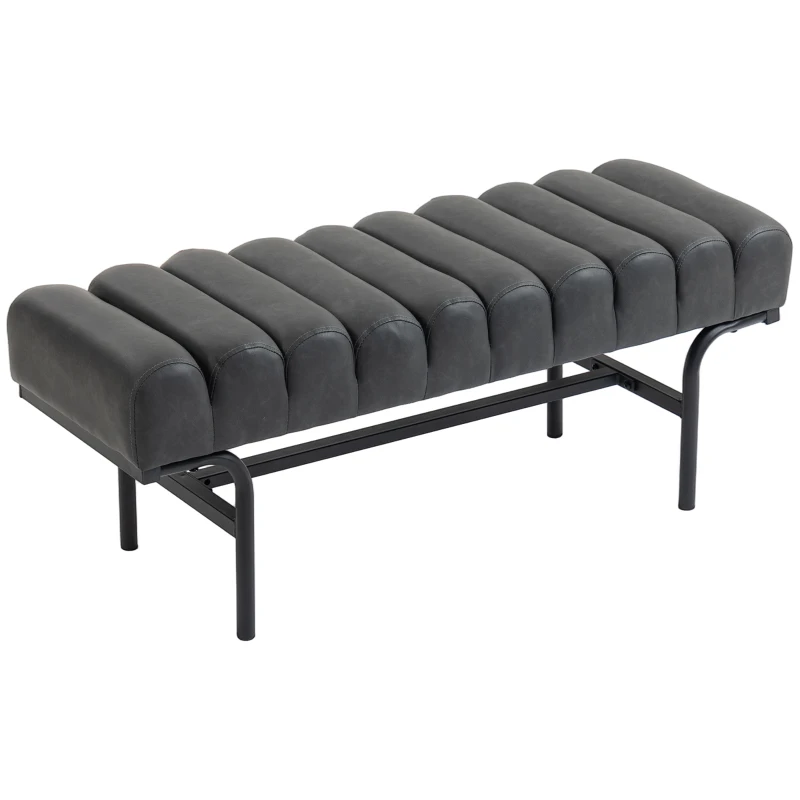 HOMCOM Bedroom Bench PU Leather End of Bed Bench with Cylindrical Seat and Metal Legs for Bedroom Living Room Hallway Black