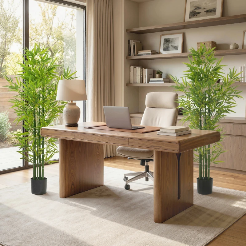 HOMCOM 5FT Artificial Bamboo Tree, Faux Decorative Plant in Nursery Pot for Indoor Decor, Set of 2