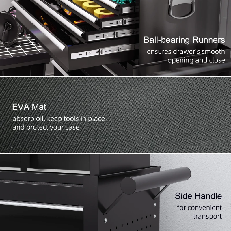 HOMCOM 14 Drawer Rolling Tool Chest, Lockable Tool Storage Cabinet with Detachable Top Toolbox, Protective Liner, Black