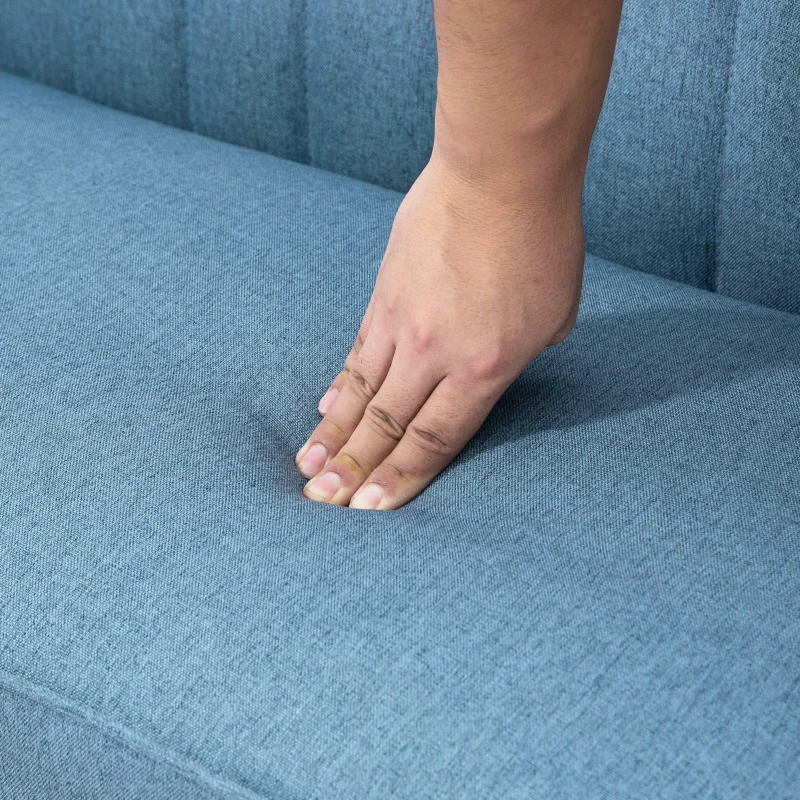 HOMCOM 2 Seat Sofa, Upholstered Loveseat Sofa with Rubber Wood Legs, Blue