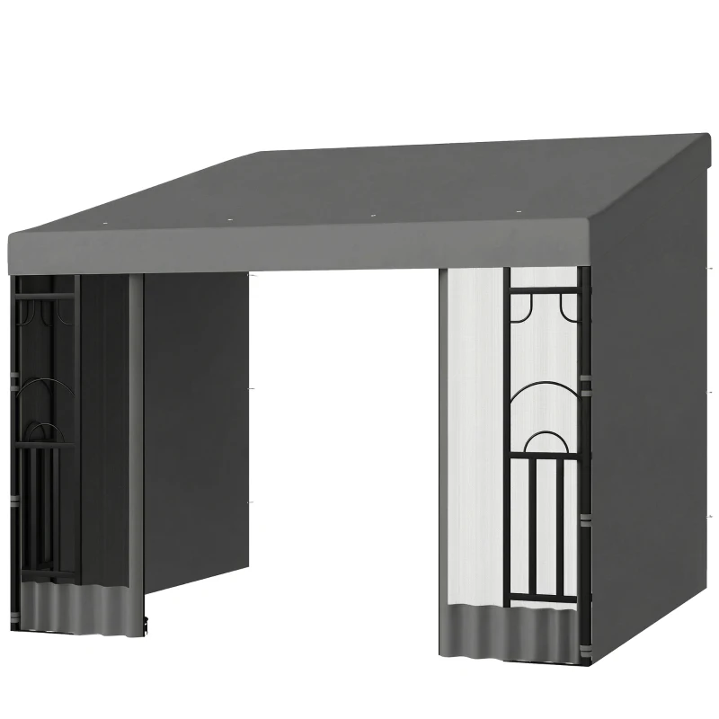 Outsunny 10' x 10' Wall Pergola, Outdoor Gazebo with 2 Curtains and 2 Nettings, UV Resistant, for Patio, Deck, Dark Grey