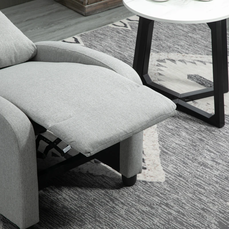 HOMCOM Manual Recliner Sofa Manual Home Theater Seating, Single Linen-Touch Sofa Armchair for Living Room, Light Grey