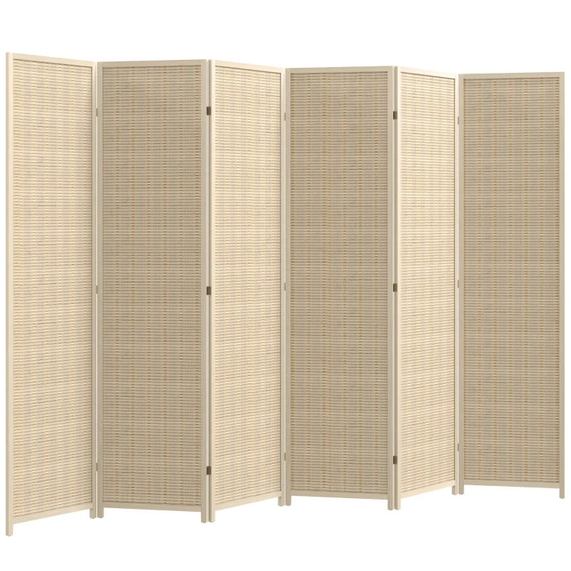 HOMCOM Woven Bamboo Room Divider, 6 Panel Folding Indoor Privacy Screens for Home Office, Natural Wood