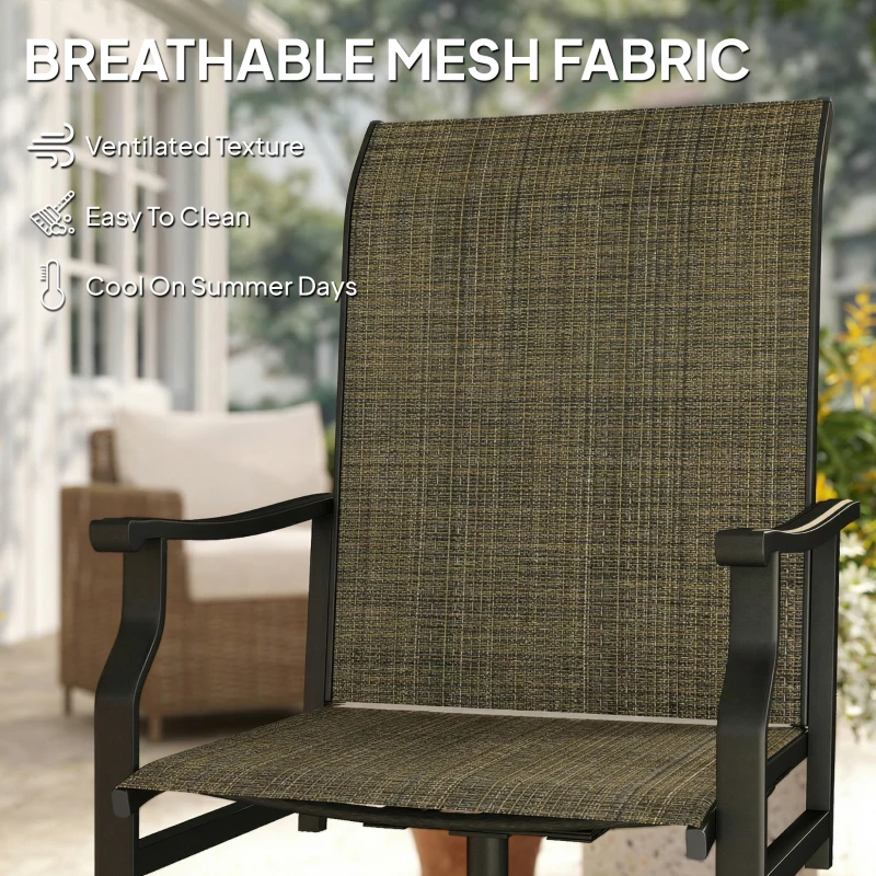 Outsunny Patio Swivel Chair Set of 2, Swivel Rocker Outdoor Chairs with High Back, for Lawn Garden Backyard Deck, Brown