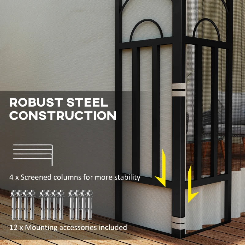 Outsunny 10' x 10' Wall Pergola, Outdoor Gazebo with 2 Curtains and 2 Nettings, UV Resistant, for Patio, Deck, Beige