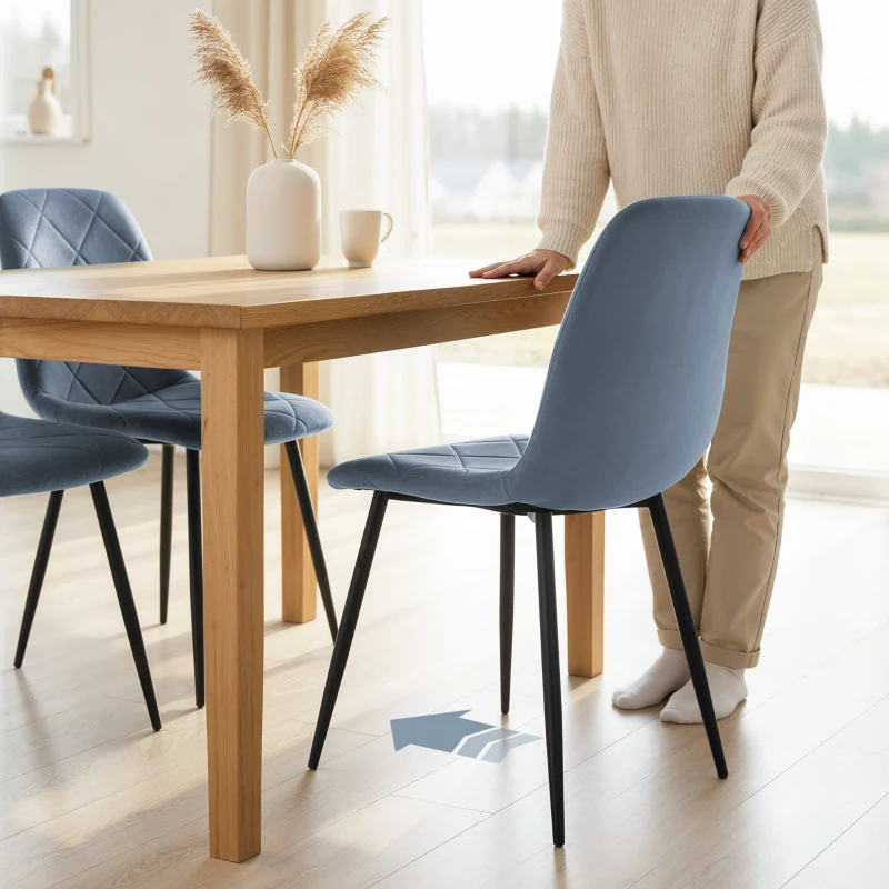 HOMCOM Dining Chairs Set of 4, Upholstered Dining Room Chairs with Steel Legs, Modern Kitchen Chair for Dining Room, Light Blue