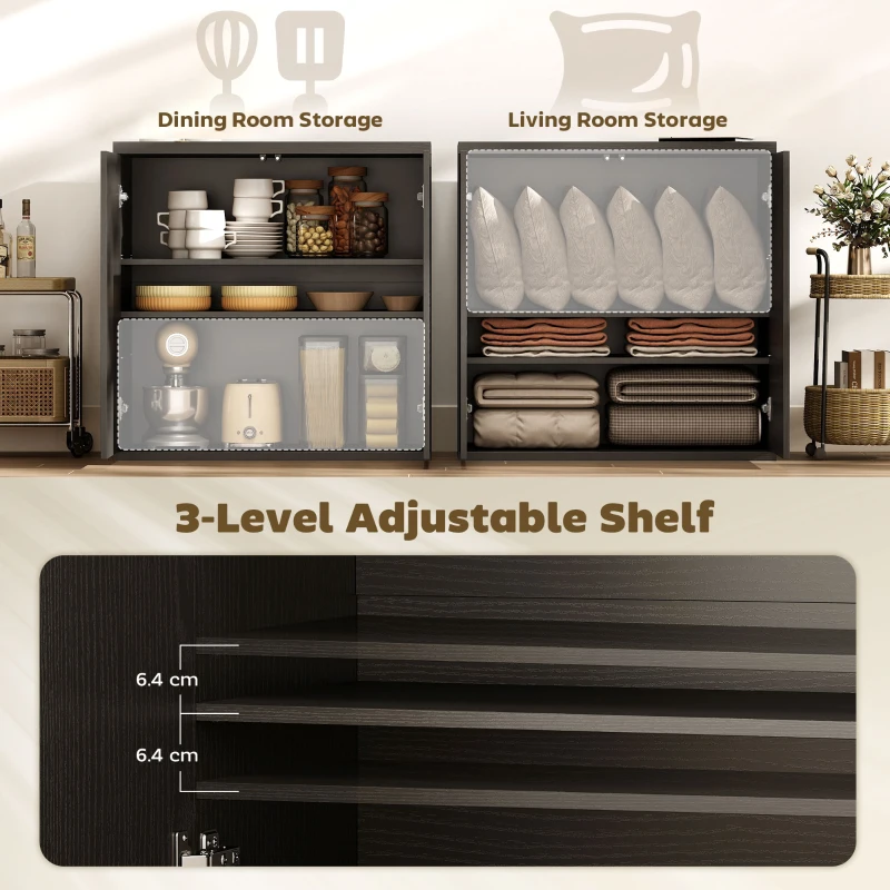 HOMCOM Sideboard Buffet Cabinet Set of 2, Kitchen Cabinet with Soft-Close Door and Adjustable Shelves, Distressed Black Grey