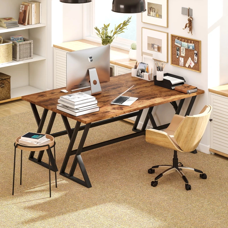 HOMCOM 71" Computer Desk, Industrial Writing Table with X-Shaped Frame for Home Office, Rustic Brown