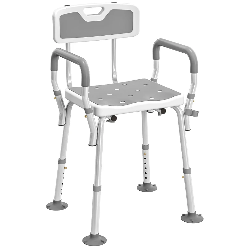 HOMCOM Adjustable Shower Chair with Arms Back and Padded Seat, Light Grey