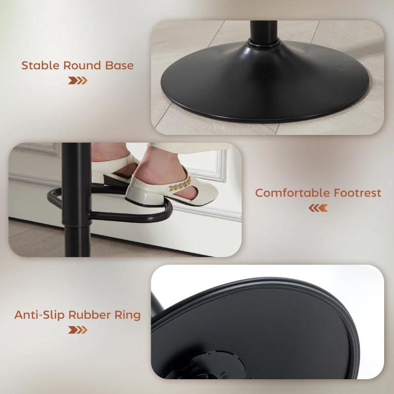 HOMCOM Bar Stools Set of 2, Swivel Barstools with Back, Adjustable Height and Footrest for Kitchen Island, Dining Room, Brown