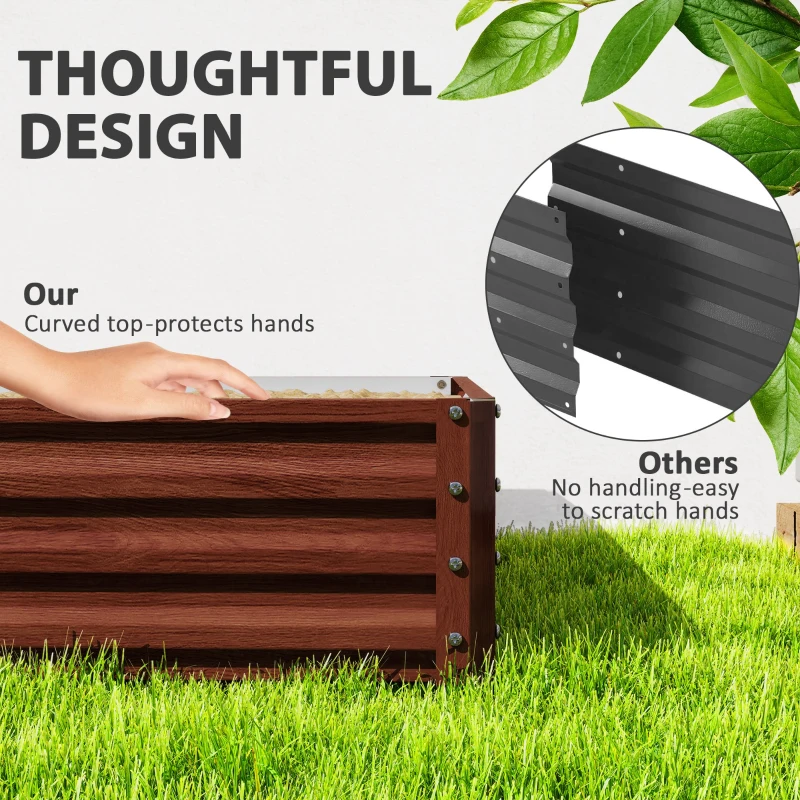 Outsunny 4' x 4' x 1' Raised Garden Bed Galvanized Steel Planter Box for Vegetables, Flowers, Herbs, Dark Brown Wood Effect