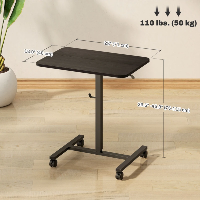 HOMCOM Height Adjustable Standing Desk, Pneumatic Sit Stand Desk with Wheels and Headphone Hook, Black Wood Grain