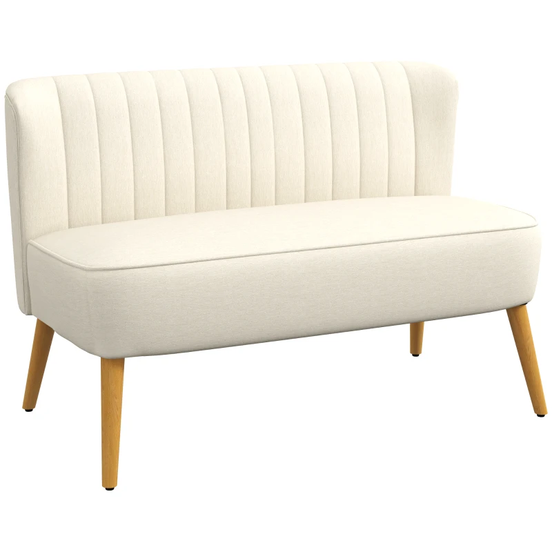 HOMCOM Modern 2 Seat Sofa for Bedroom, Upholstered Two Seater Couch with Rubber Wood Legs, Cream White