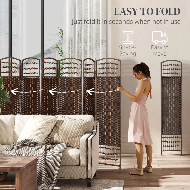 HOMCOM 8 Panel Folding Room Divider, Portable Privacy Screen, Wave Fiber Room Partition for Home Office, Brown