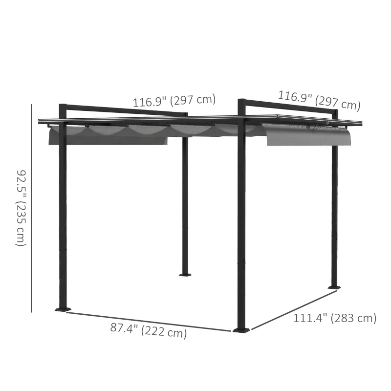 Outsunny 10' x 10' Retractable Pergola, Garden Gazebo Shade Shelter, for Grill, Patio, Deck, Dark Grey