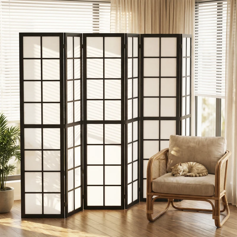 HOMCOM 6 Panel Room Divider, 5.6 ft Folding Wall Divider Room Partition for Home Office, Bedroom, Living Room, Black