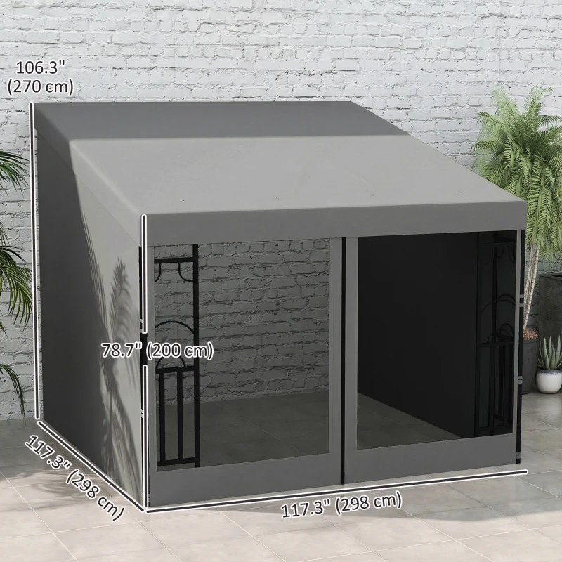 Outsunny 10' x 10' Wall Pergola, Outdoor Gazebo with 2 Curtains and 2 Nettings, UV Resistant, for Patio, Deck, Dark Grey