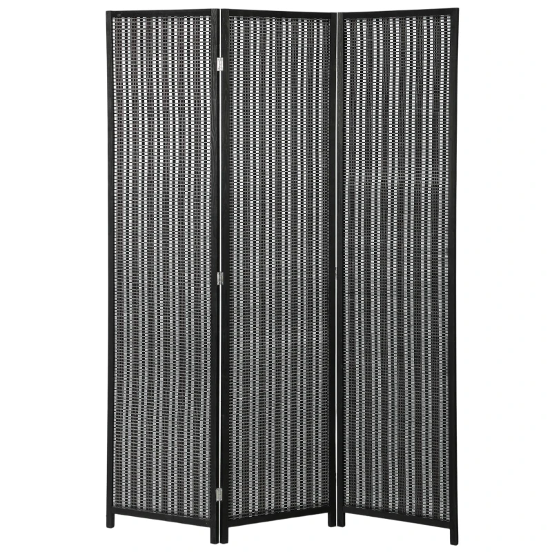 HOMCOM Folding Privacy Screen, 3 Panel Room Divider, Freestanding Partition with Handwoven Bamboo and Pine Wood Frame, Black