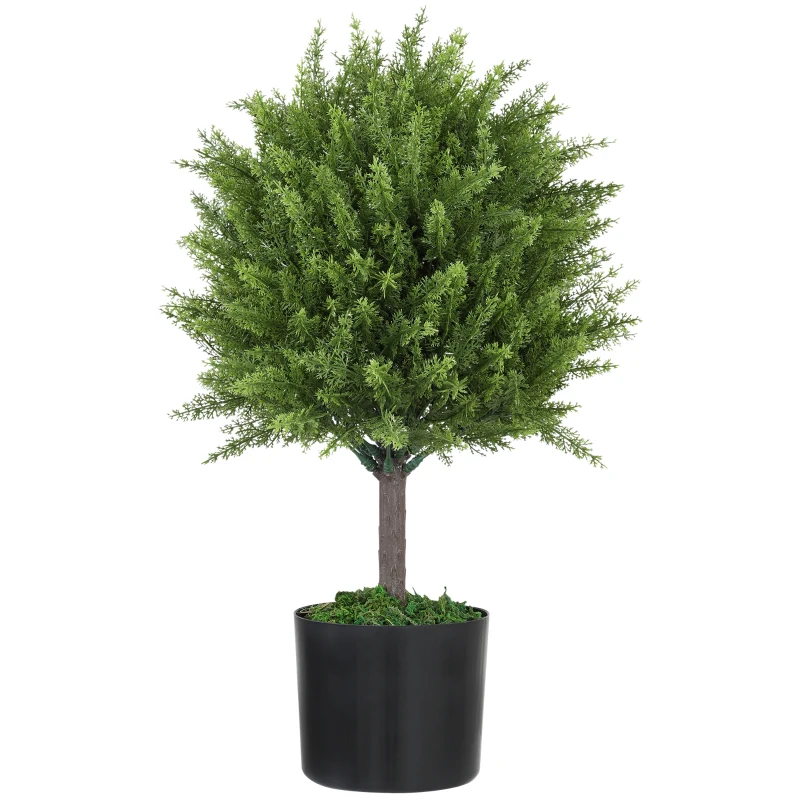 HOMCOM Decorative Artificial Plants, Cedar Topiary Trees in Pots, Fake Plants for Home Indoor outdoor Decor, Green