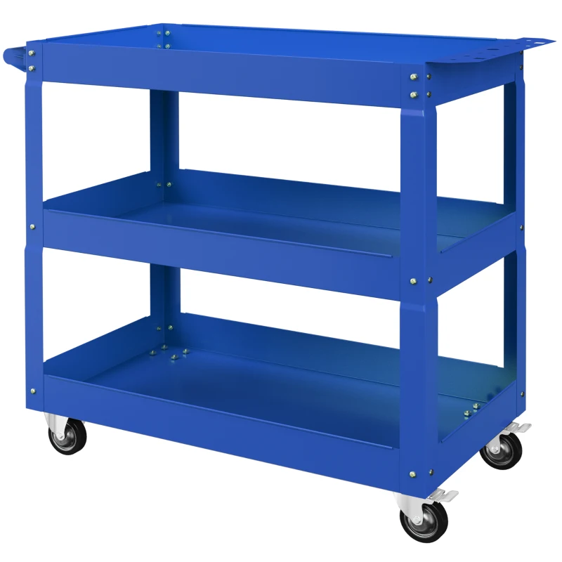 DURHAND 3 Tier Rolling Tool Cart with Wheels, 330 LBS Capacity Heavy Duty Utility Cart, Mobile Service Cart for Garage, Blue