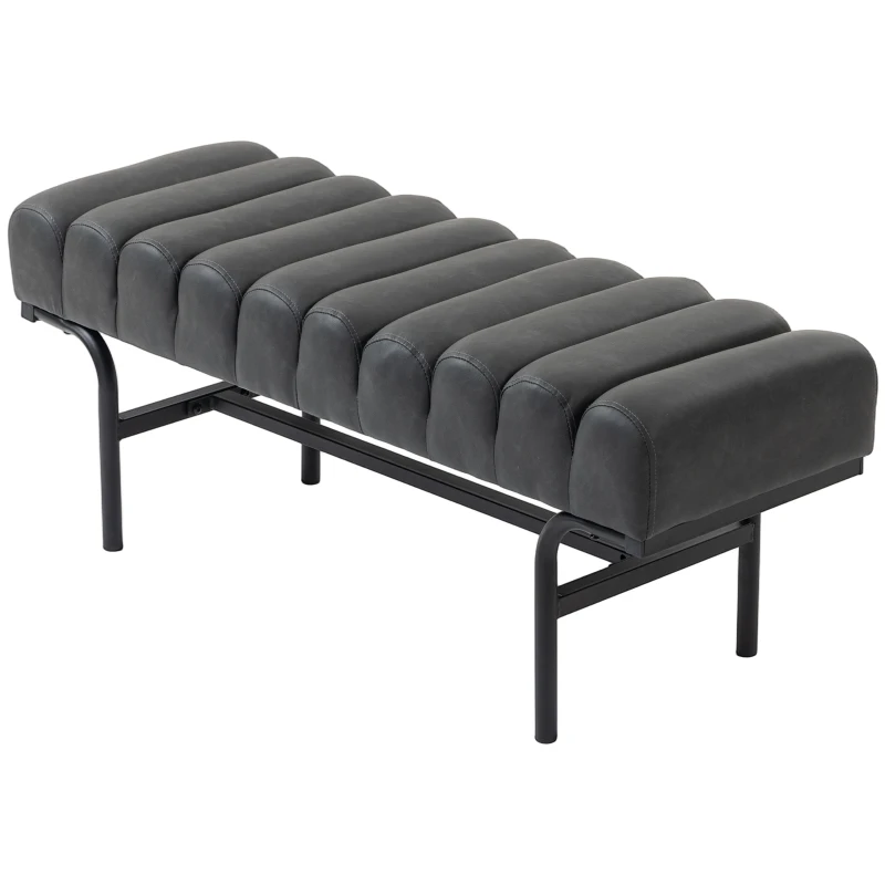 HOMCOM Bedroom Bench PU Leather End of Bed Bench with Cylindrical Seat and Metal Legs for Bedroom Living Room Hallway Black