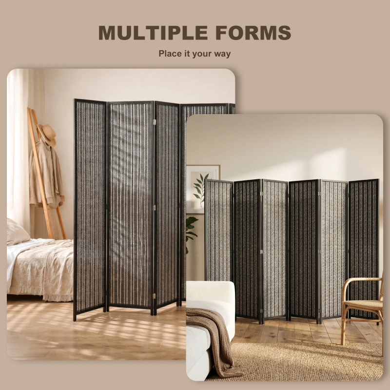 HOMCOM Folding Privacy Screen, 6 Panel Room Divider, Freestanding Partition with Handwoven Bamboo and Pine Wood Frame, Black