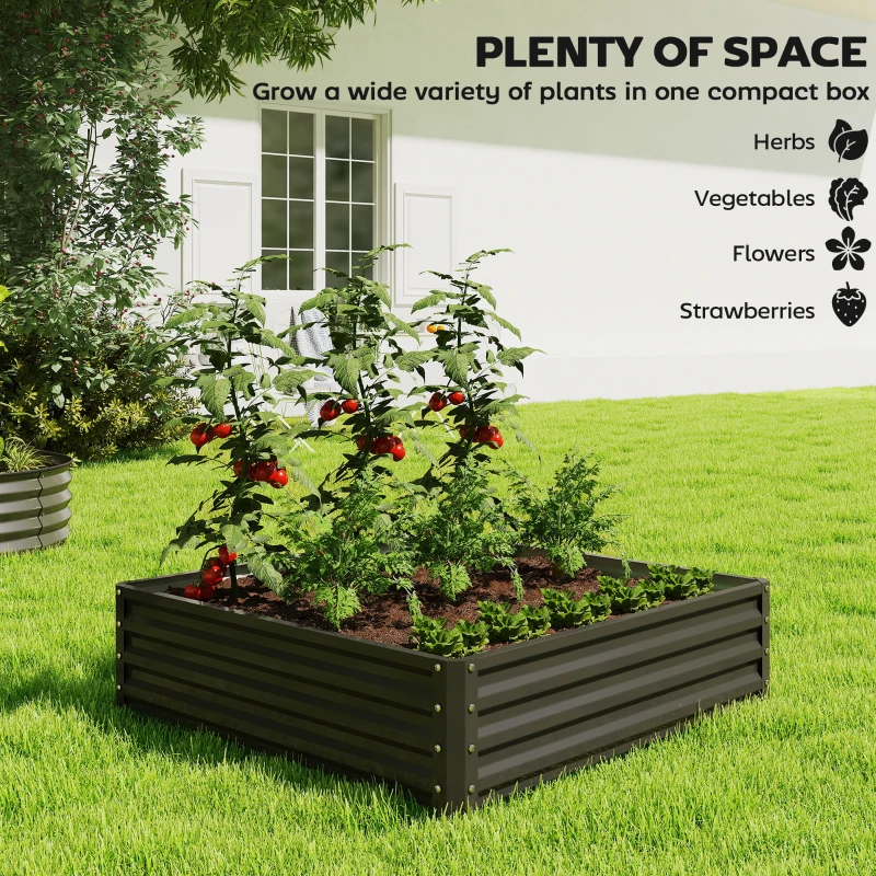 Outsunny Raised Garden Bed Galvanized Steel Planter Box for Vegetables, Flowers, Herbs, Black